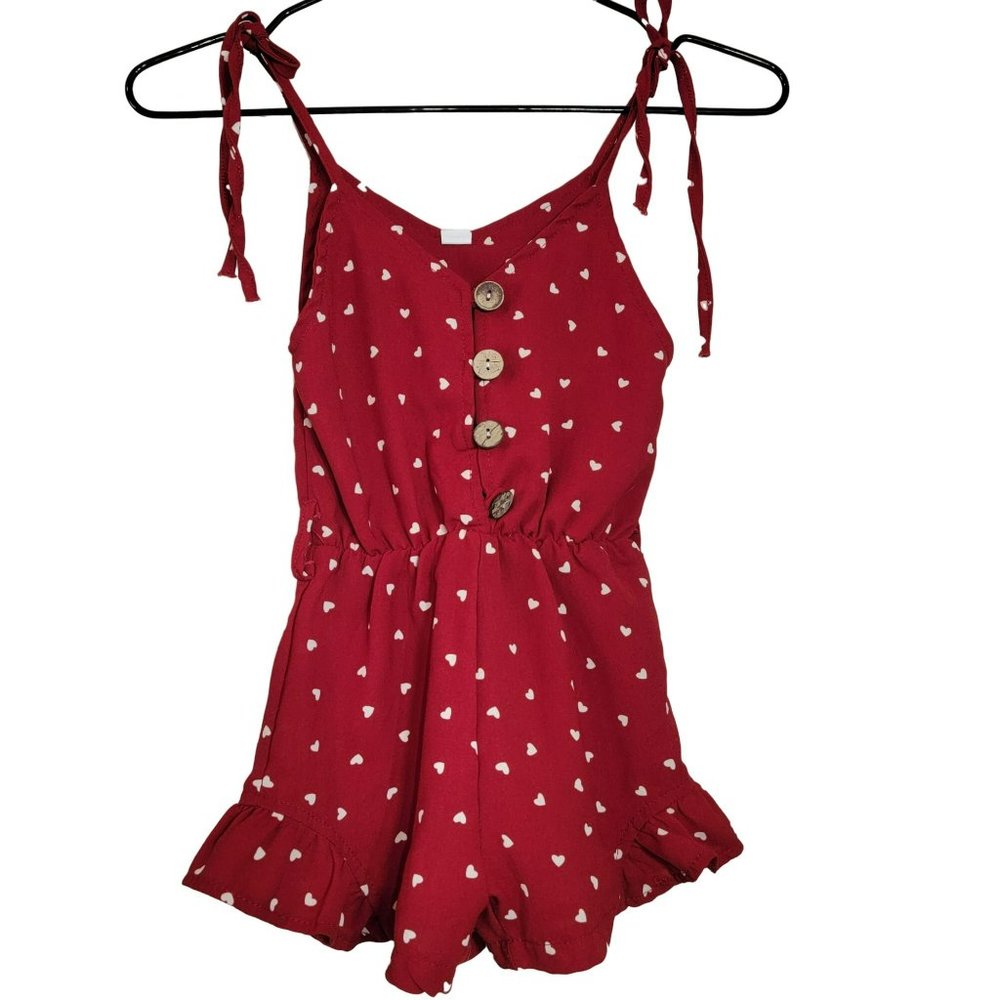 Girls 2T Red with White Hearts Romper EUC